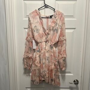 Floral Pink Ruffle Dress with side cut outs